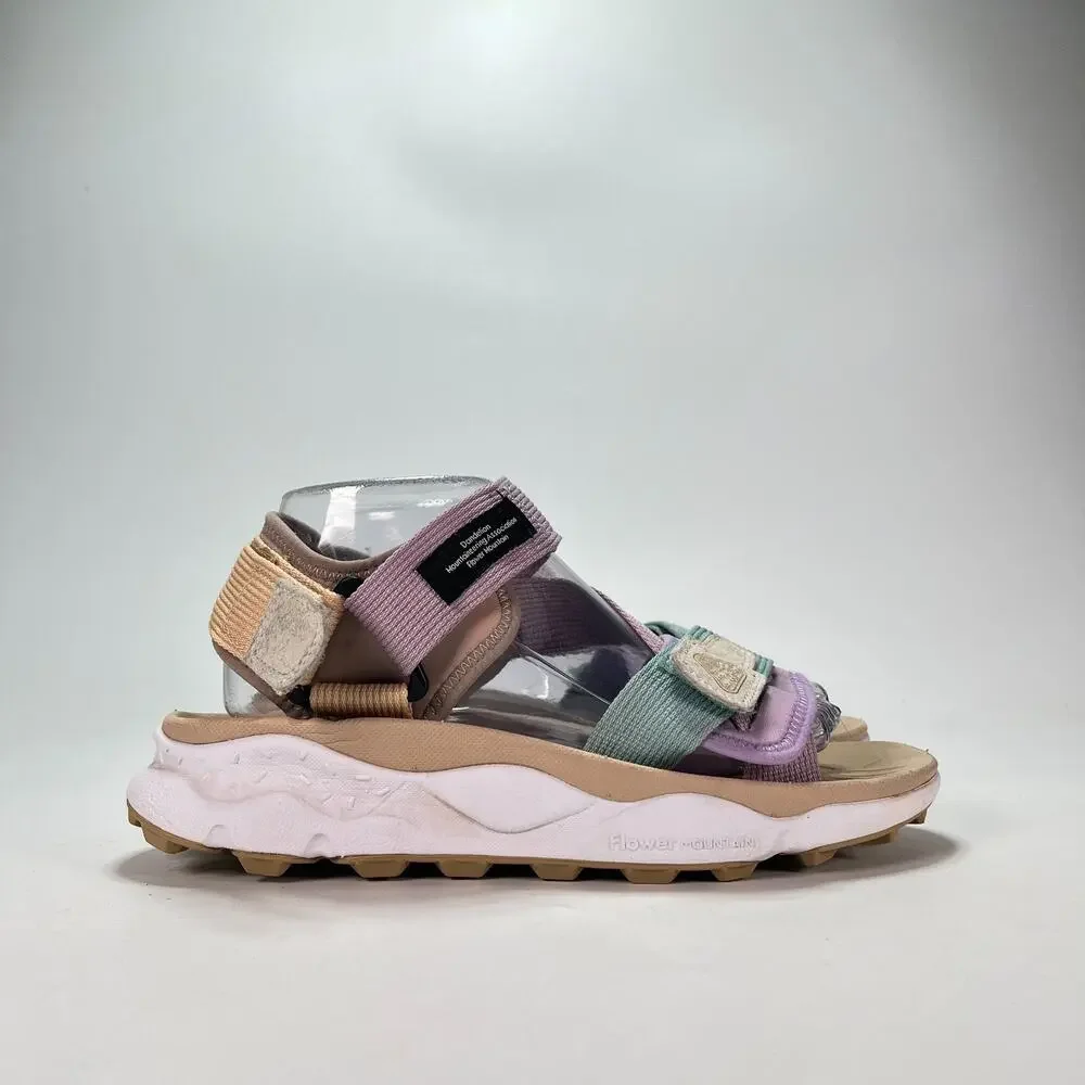 Flower Mountain Nazca 2 Brown Purple Green Chunky Strappy Sandal Womens Size 8.5